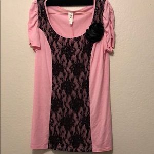 Pink and black lace top